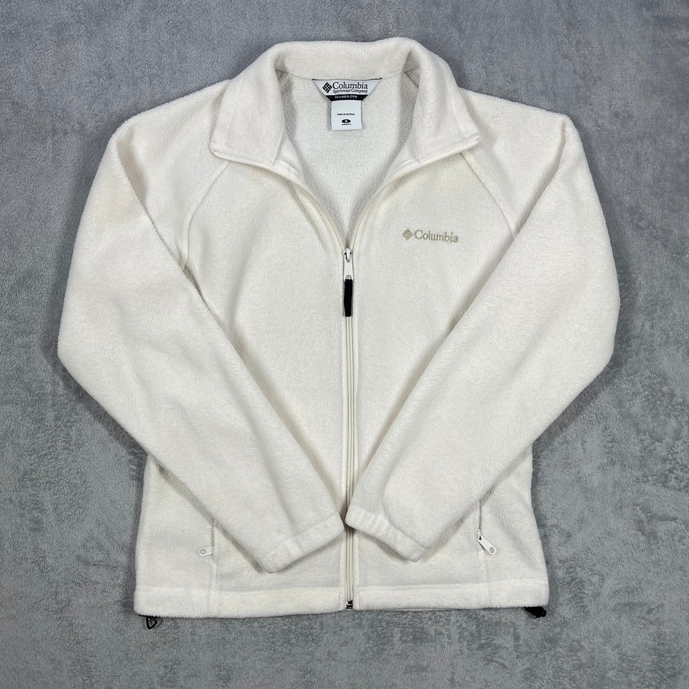 Columbia Fleece Jacket Mens S White Full Zip XL6185 Soft Outdoor Layer